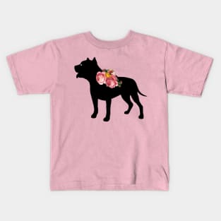 Pit Bull Dog Silhouette with Roses Kids T-Shirt